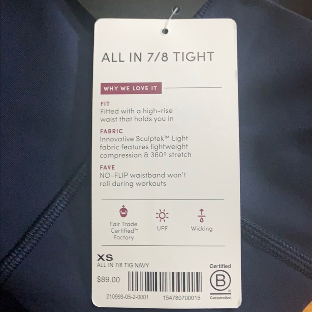 ATHLETA All In 7/8 Tight Leggings Navy NWT - Picture 3 of 3